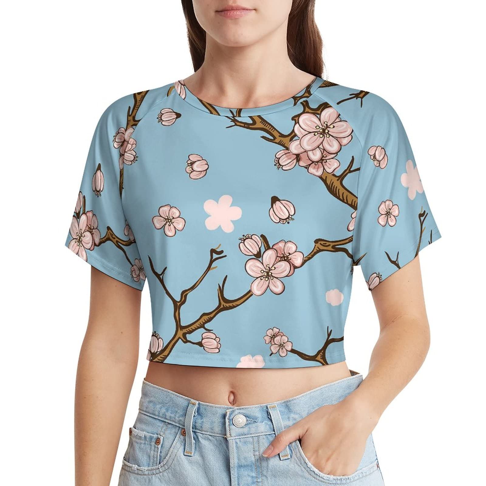 Amazon.co.jp: 半袖 トップス へそ出し 桜 さくら 花柄 ショート